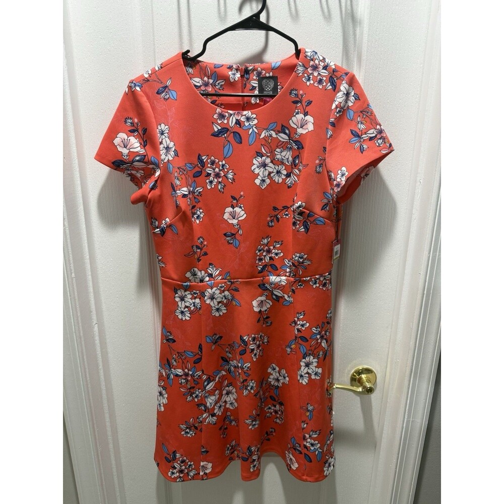 VINCE CAMUTO Woman's Salmon FLORAL Dress STRETCH Fitted Size 14